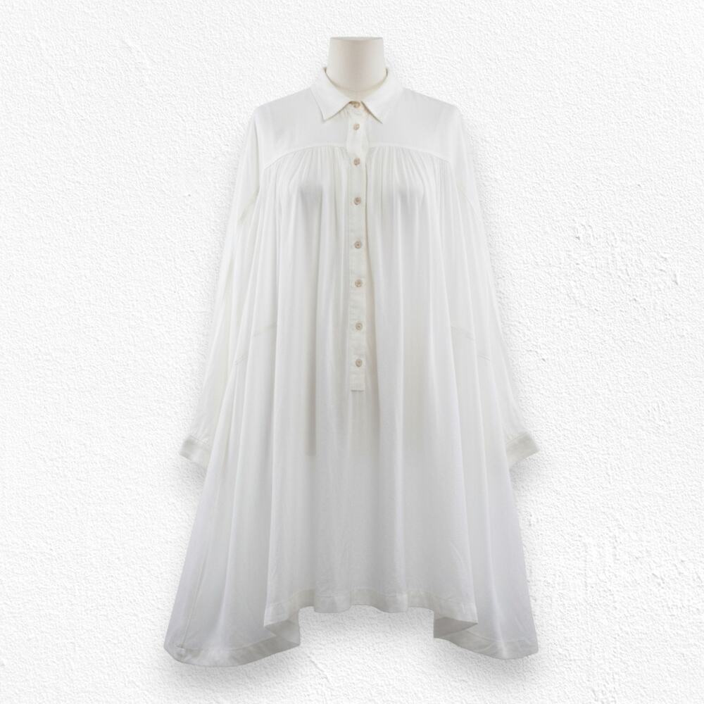 Free People Ivory Textured Babydoll Tunic Blouse Oversized Top Size Small Petite